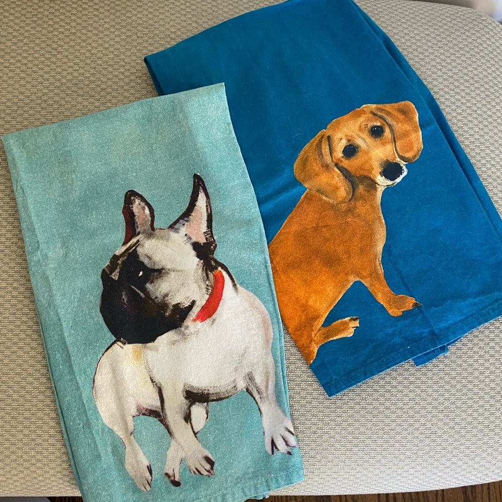 Anthropologie Dog A Day Tea Towels - French Bulldog and Dachshund